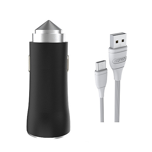 Автомобильное зарядное устройство для Aspor A918 Metal LED (2USB/3.4A) + кабель USB – Type-C- черный