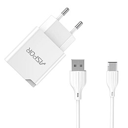 Сетевое зарядное устройство Aspor A827 IQ (USB/2.4A) + кабель USB – Micro- белый