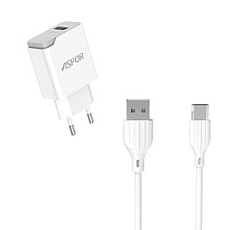 Сетеве зарядний пристрій Aspor A827 IQ (USB/2.4A) + кабель USB – Micro- білий