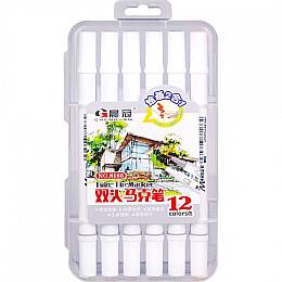 Набір фломастерів двосторонніх Bambi 12 кольорів 8166-12 у пластиковому боксі