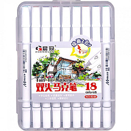 Набір фломастерів двосторонніх Bambi 18 кольорів 8166-18 у пластиковому боксі