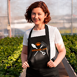 Фартук черный кухонный с принтом для дачника "Королева дачи. Скрещенные Лопата и Грабли" ФА000769 Кавун