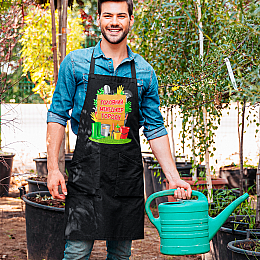 Фартук черный кухонный с принтом для дачника "Главный менеджер огорода" ФА000773 Кавун