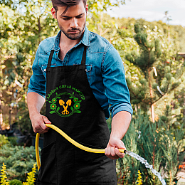 Фартук черный кухонный с принтом для дачника "Садовых дел мастер" ФА000774 Кавун