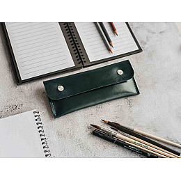 Кожаний пенал для ручок на кнопках Skin and Skin 19х8х2 см Зелений (LA46GR)