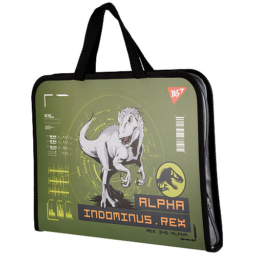 Папка-портфель YES FC на молнии с тканевыми ручками Jurassic World хаки (492242)