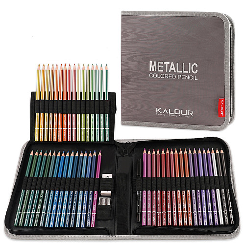 Набір кольорових олівців Kalour Metallic 50 кольорів з ефектом Металлік