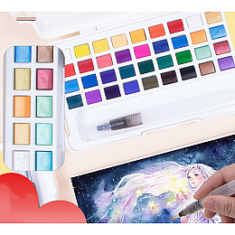 Преміум набір акварельних фарб Yover 48 перламутрових кольорів з пензлем і палітрою