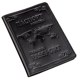 Кожаная обложка на паспорт з картою та рамкою SHVIGEL 13982 Чорна