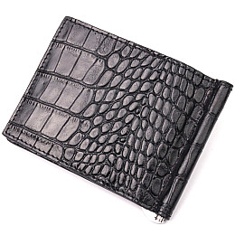 Мужской зажим из фактурной кожи под рептилию KARYA 21056 Черный