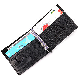 Мужской зажим из фактурной кожи под рептилию KARYA 21056 Черный