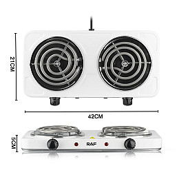 Електроплита настільна RAF R.8020B 2 конфорки спіраль 2000W Білий (3_02421)