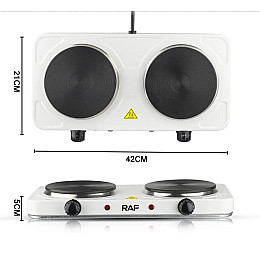Електроплита настільна RAF R.8020A 2 конфорки дискова 2000W Білий (3_02422)