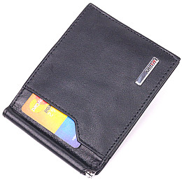 Мужской зажим из натуральной гладкой кожи KARYA 21414 Черный