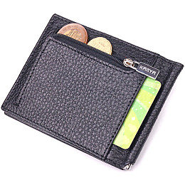 Мужской зажим из натуральной зернистой кожи KARYA 21419 Черный