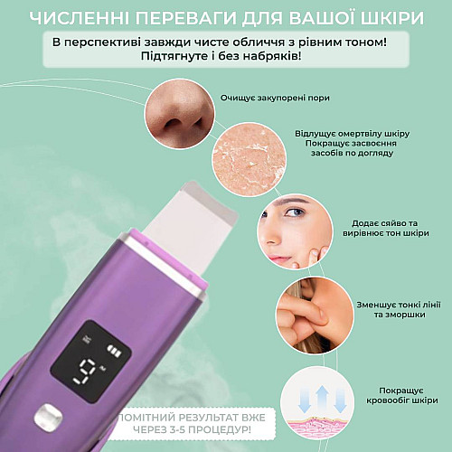 Ультразвуковий скребок для обличчя Ultrasonic PL-C01 з двосторонньою силіконовою насадкою Фіолетовий