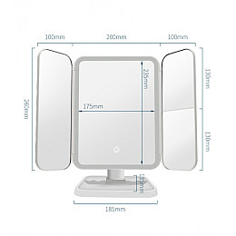 Косметическое настольное зеркало RIAS XW-810X с LED подсветкой трехстворчатое White