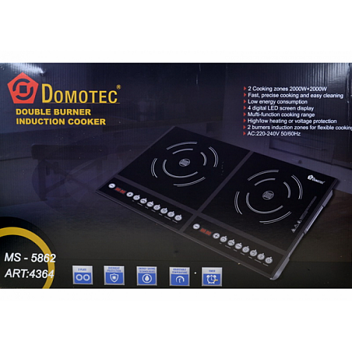 Настольная плита индукционная Domotec MS-5862 2 конфорки 4000W Black (2_009615)