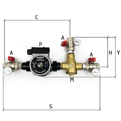 Термосмесительный узел Kvant Labaratory LADOMIX 25-60 65°C Dn25, 1", 40 кВт