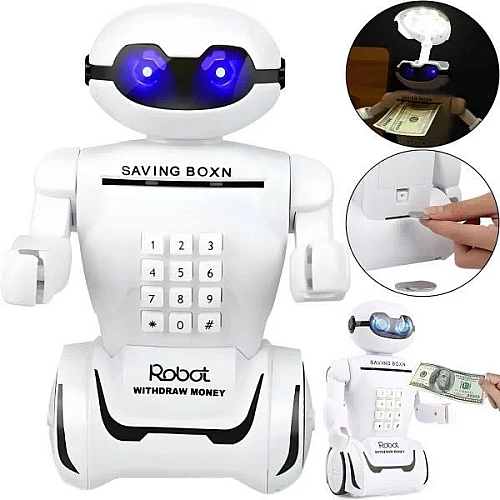 Копилка робот электронная OPT-TOP Robot Piggy Bank Universal со светильником и кодовым замком белый (2083723498)