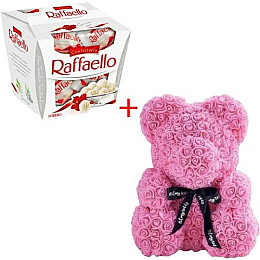 Подарочный набор для женщин Мишка из роз 25см OPT-TOP + Raffaello конфеты (2090045141)