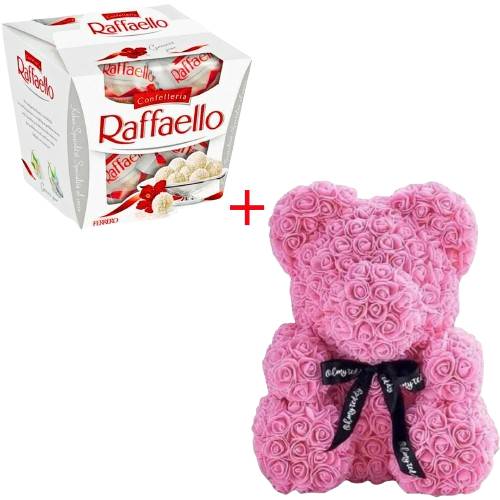 Подарочный набор для женщин Мишка из роз 25см OPT-TOP + Raffaello конфеты (2090045141)