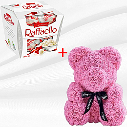 Подарочный набор для женщин Мишка из роз 25см OPT-TOP + Raffaello конфеты (2090045141)