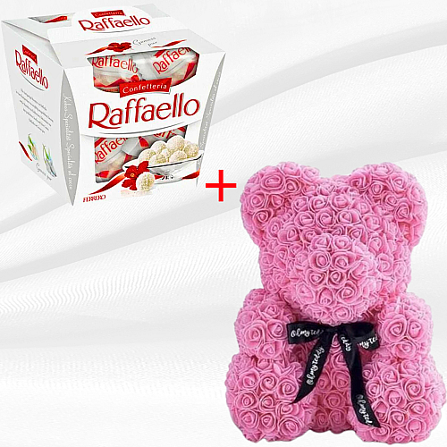 Подарочный набор для женщин Мишка из роз 25см OPT-TOP + Raffaello конфеты (2090045141)