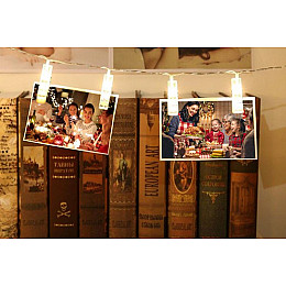 Світлодіодна гірлянда Led з прищепками для фото 20 ламп 3 м на батарейках