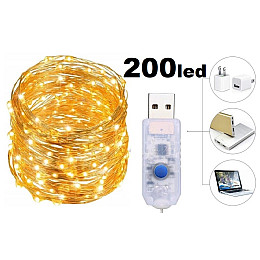 Гірлянда LT 100 led нитка довжина 10 м з USB для 5v powerbank