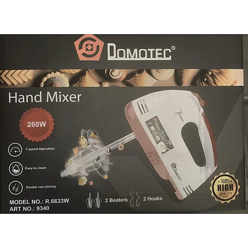 Міксер кухонний ручний 7 швидкостей 260W Domotec R-6633 Білий/Червоний