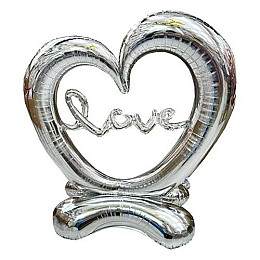 Шарик фольгированный на пол Сердце LOVE серебристый Mic (FL-013)