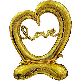 Шарик фольгированный на пол Сердце LOVE золотистый Mic (FL-013)