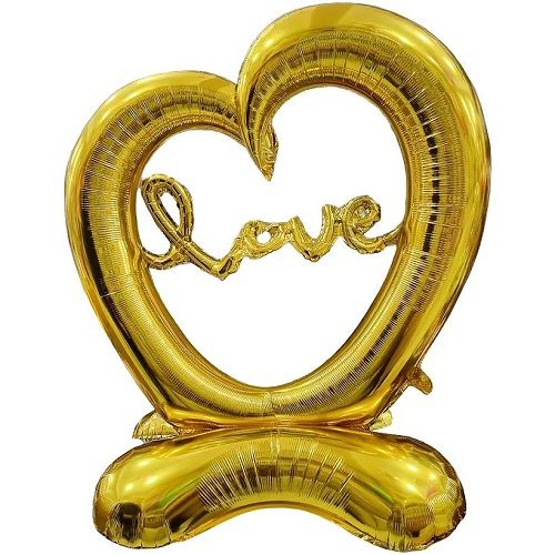 Шарик фольгированный на пол Сердце LOVE золотистый Mic (FL-013)