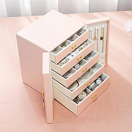 Шкатулка Casegrace SP-01181 Рожева для прикрас і ювелірних виробів п'ятиуровнева