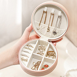 Шкатулка Casegrace SP-1257 Рожева для прикрас та ювелірних виробів портативна кругла 11*11*5 см