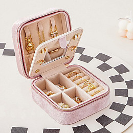 Шкатулка Casegrace SP-01280 Рожева для прикрас портативна замшевий з дзеркалом і блискавкою (12401-74208)