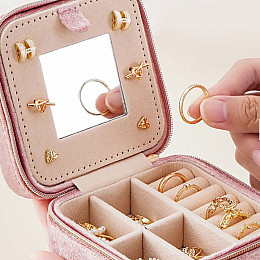 Шкатулка Casegrace SP-01280 Рожева для прикрас портативна замшевий з дзеркалом і блискавкою (12401-74208)