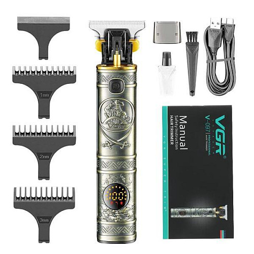 Триммер аккумуляторный для бороды и волос VGR V-097 с LED дисплеем Silver
