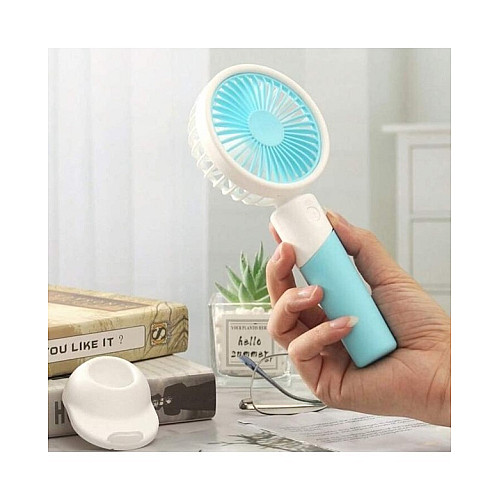 Вентилятор ручной аккумуляторный с подставкой для телефона Mini Fan ZB100 Голубой с белым