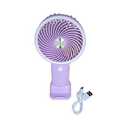 Вентилятор ручний акумуляторний з підставкою для телефону Mini Fan HX09-1 Ліловий з білим