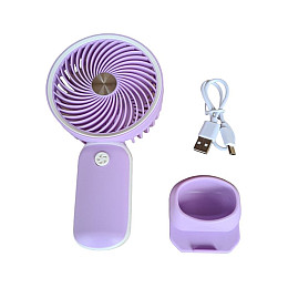 Вентилятор ручной аккумуляторный с подставкой для телефона Mini Fan HX09-1 Сиреневый с белым