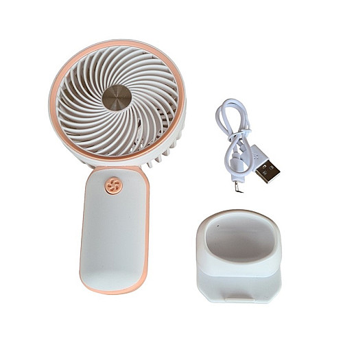 Вентилятор ручной аккумуляторный с подставкой для телефона Mini Fan HX09-1 Белый с персиковым