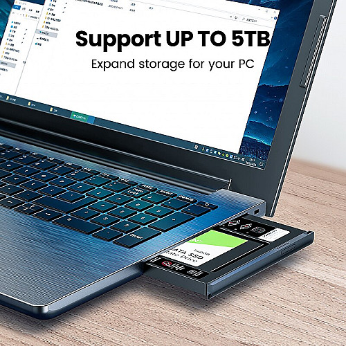 Карман-адаптер Ugreen CM322 9.5мм для подключения 2.5" HDD/SSD SATA 3.0 в ноутбук 70657