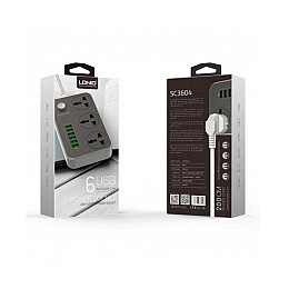Сетевой фильтр LDNIO SE3604, 6USB, 3 розетки, 1.6м