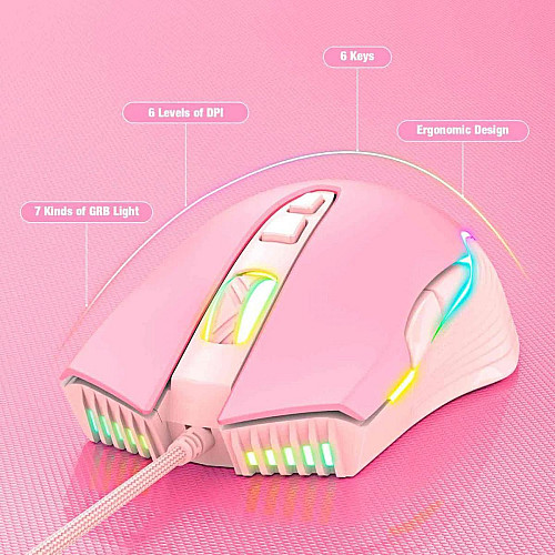 Комплект проводная игровая клавиатура и мышь ONIKUMA G25 CW905 Pink