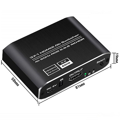 HDMI переключатель на 3 канала Addap HVS-10 4K / 60Hz