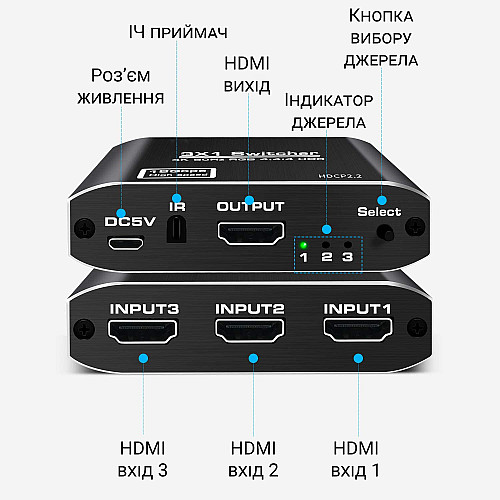 HDMI переключатель на 3 канала Addap HVS-10 4K / 60Hz