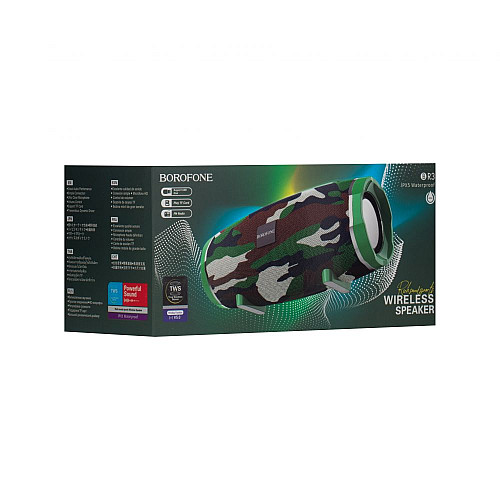 Портативная блютуз колонка Borofone BR3 IPX5 TF card micro-usb 3,5-мм FM 1200 mah Camouflage Green