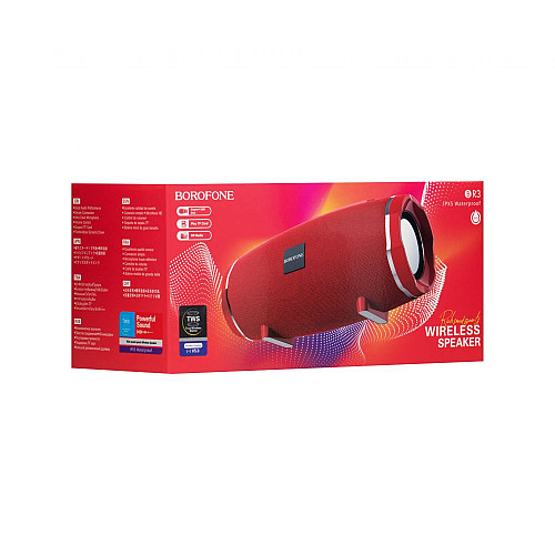 Портативна блютуз колонка Borofone BR3 IPX5 TF картка micro-usb 3,5-мм FM 1200 mah Червона